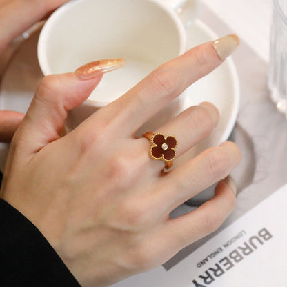 [Revel Jewelry]CLOVER CARNELIAN RING ROSE GOLD DIAMOND