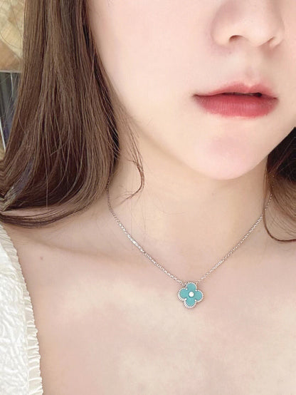 [Revel Jewelry]CLOVER 1 DIAMOND LIGHT BLUE SILVER NECKLACE