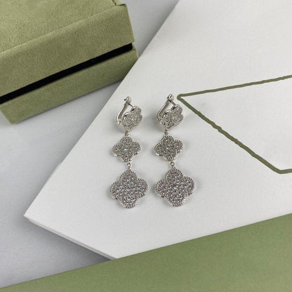 [Revel Jewelry]CLOVER 3 MOTIF DIAMOND SILVER DROP EARRINGS