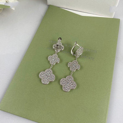 [Revel Jewelry]CLOVER 3 MOTIF DIAMOND SILVER DROP EARRINGS