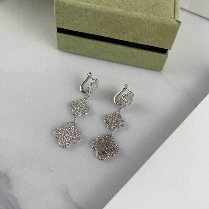 [Revel Jewelry]CLOVER 3 MOTIF DIAMOND SILVER DROP EARRINGS