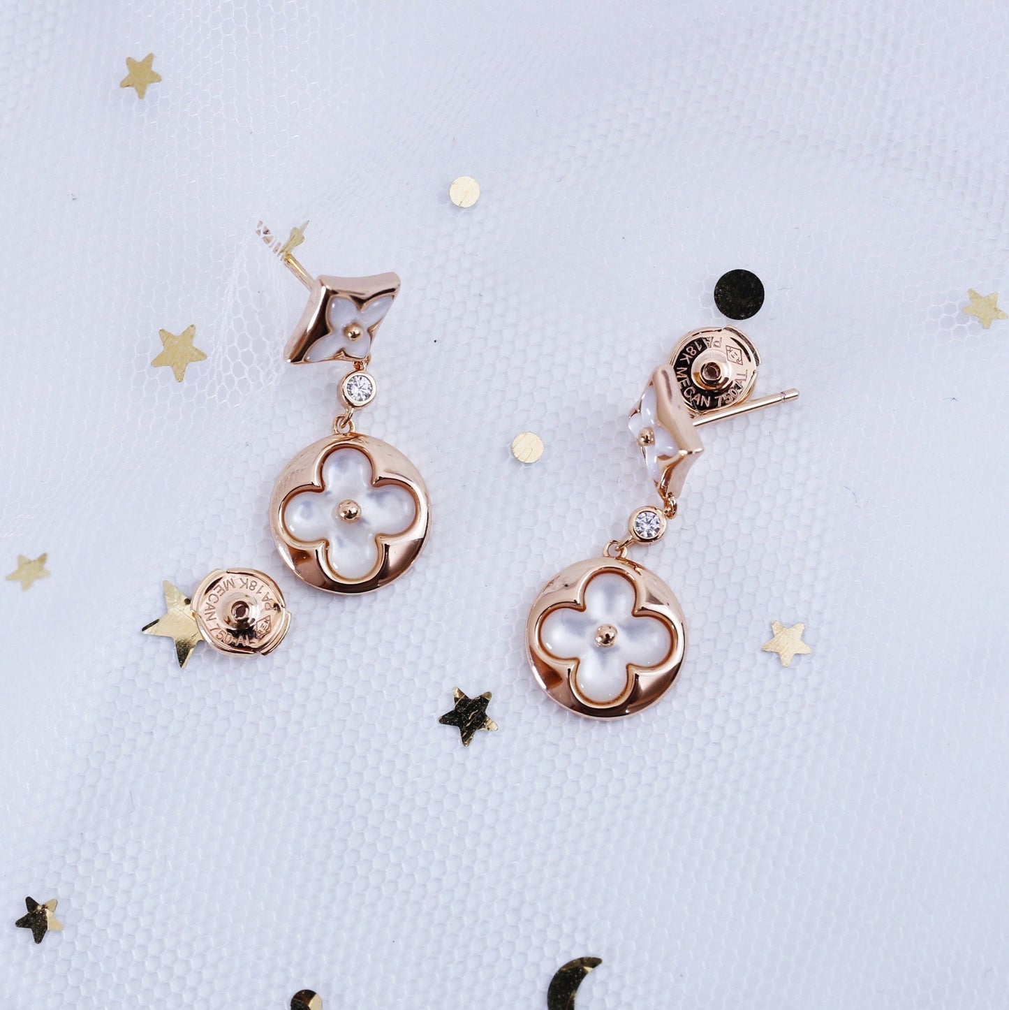 [Revel Jewelry]STAR AND SUN PINK GOLD MOP DROP EARRINGS