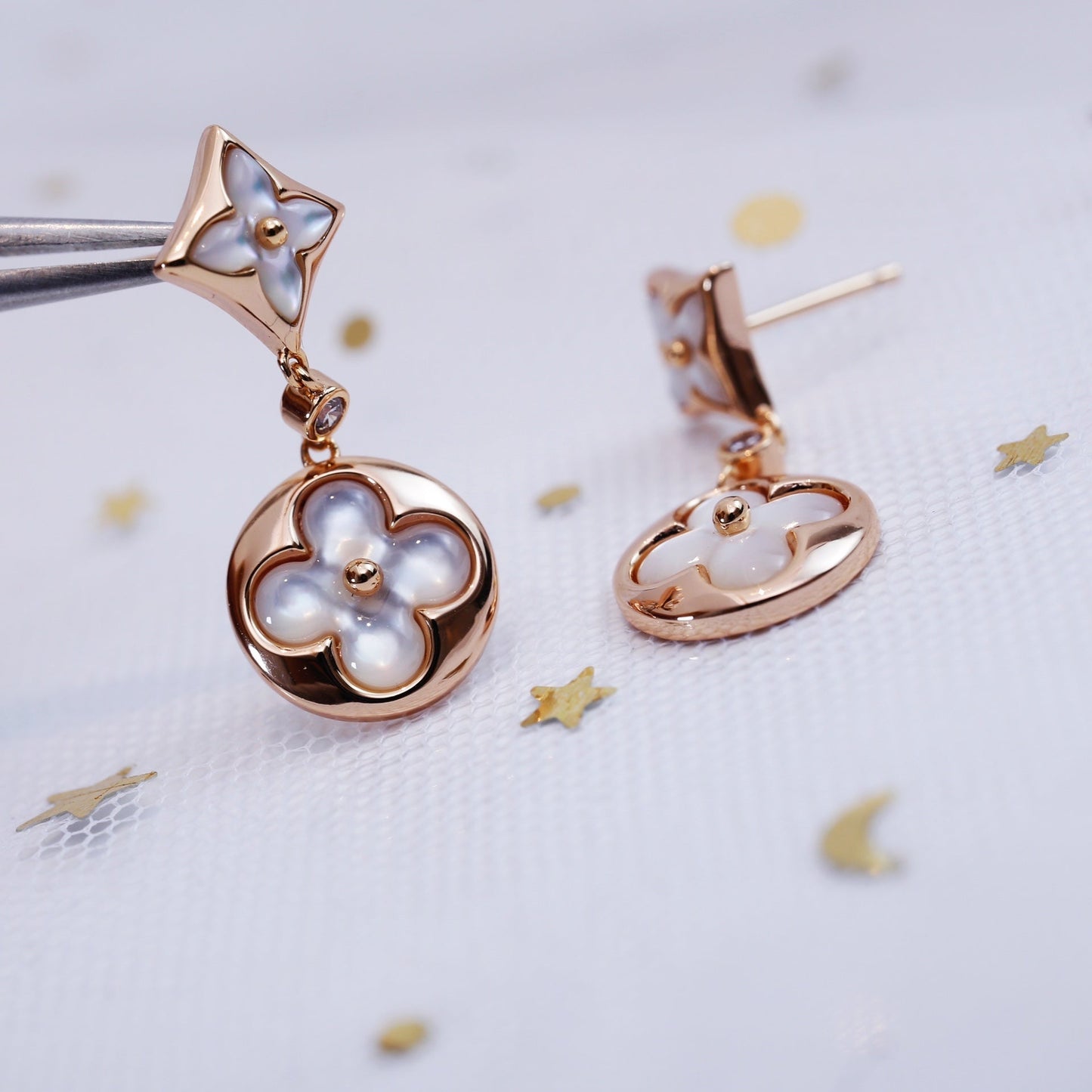 [Revel Jewelry]STAR AND SUN PINK GOLD MOP DROP EARRINGS