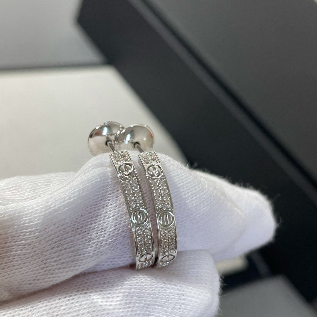 [Revel Jewelry]LOVE DIAMOND SILVER HOOP EARRINGS