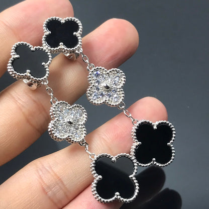 [Revel Jewelry]クローバー 3 モチーフ ダイヤモンド オニキス シルバー イヤリング