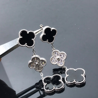 [Revel Jewelry]クローバー 3 モチーフ ダイヤモンド オニキス シルバー イヤリング