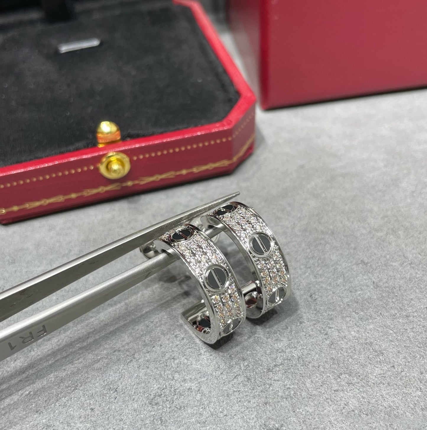 [Revel Jewelry]LIEBES-KERAMIK-DIAMANT-PAVE-SILBER-OHRRINGE