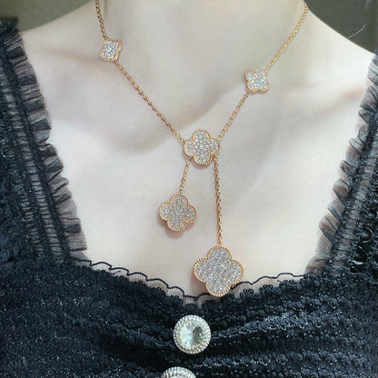 [Revel Jewelry]CLOVER 6 MOTIF DIAMOND PAVED NECKLACE