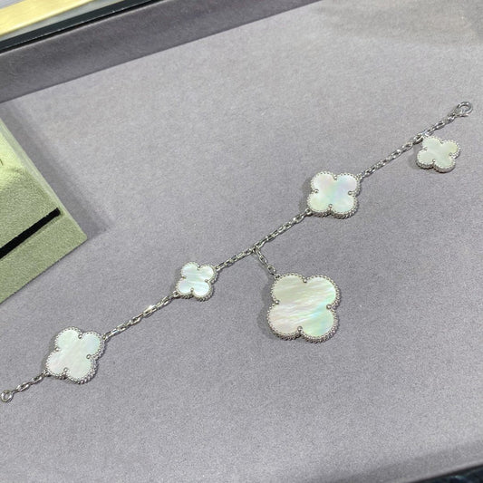 [Revel Jewelry]CLOVER 5 MOTIF WHITE MOP SILVER BRACELET