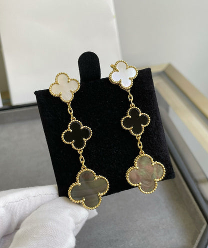 [Revel Jewelry]クローバー 3モチーフ マザーオブパール オニキス ダークマザーオブパール ピンクゴールド イヤリング