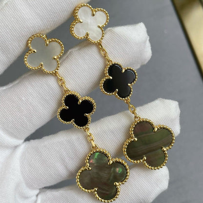 [Revel Jewelry]クローバー 3モチーフ マザーオブパール オニキス ダークマザーオブパール ピンクゴールド イヤリング