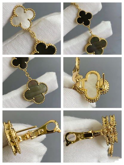 [Revel Jewelry]クローバー 3モチーフ マザーオブパール オニキス ダークマザーオブパール ピンクゴールド イヤリング
