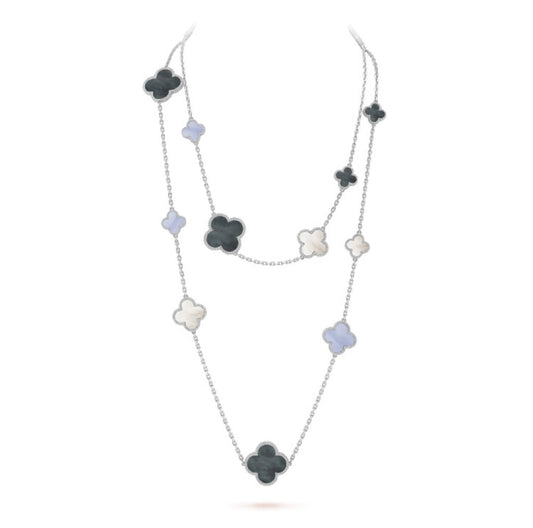 [Revel Jewelry]CLOVER 16 MOTIF CHALCEDONY MOP SILVER NECKLACE