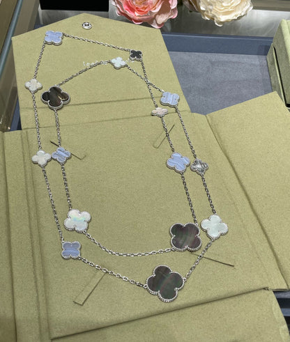 [Revel Jewelry]CLOVER 16 MOTIF CHALCEDONY MOP SILVER NECKLACE