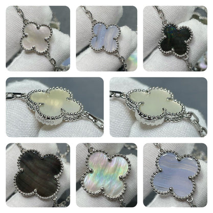 [Revel Jewelry]CLOVER 16 MOTIF CHALCEDONY MOP SILVER NECKLACE