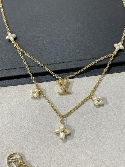 [Revel Jewelry]BLUMENGRAMM GOLD MOP ZWEIREIHIGE HALSKETTE