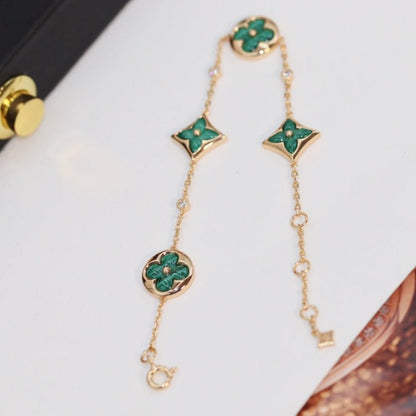 [Revel Jewelry]STAR AND SUN 4 MOTIF PINK GOLD MALACHITE BRACELET