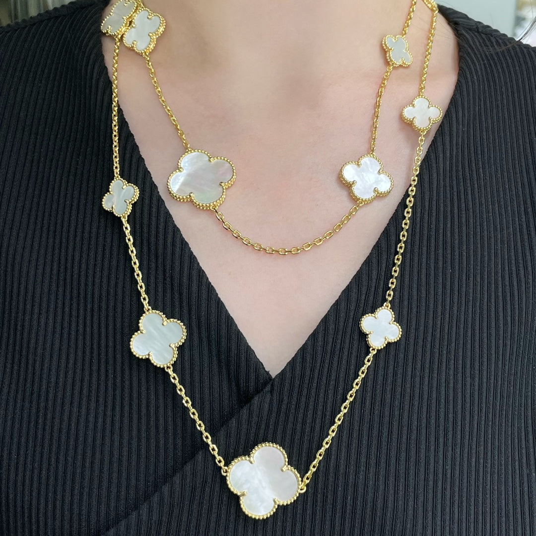 [Revel Jewelry]CLOVER 16 MOTIF WHITE MOP GOLD NECKLACE
