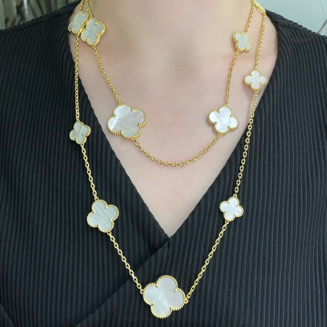 [Revel Jewelry]CLOVER 16 MOTIF WHITE MOP GOLD NECKLACE