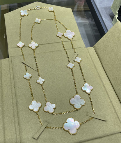 [Revel Jewelry]CLOVER 16 MOTIF WHITE MOP GOLD NECKLACE