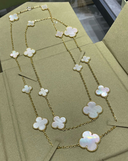 [Revel Jewelry]CLOVER 16 MOTIF WHITE MOP GOLD NECKLACE