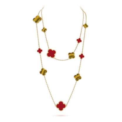 [Revel Jewelry]CLOVER 16 MOTIF CARNELIAN TIGER EYE ROSE GOLD NECKLACE