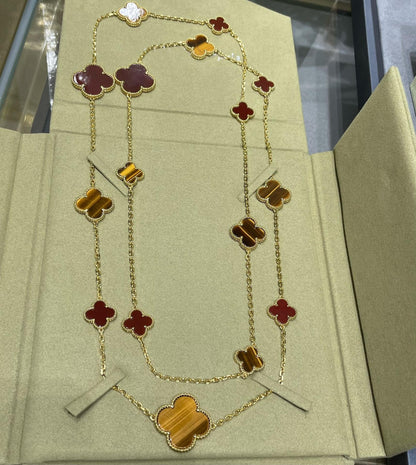 [Revel Jewelry]CLOVER 16 MOTIF CARNELIAN TIGER EYE ROSE GOLD NECKLACE