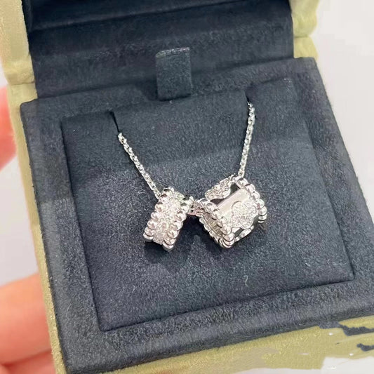 [Revel Jewelry]PERLEE DOUBLE PENDANT SILVER DIAMOND NECKLACE
