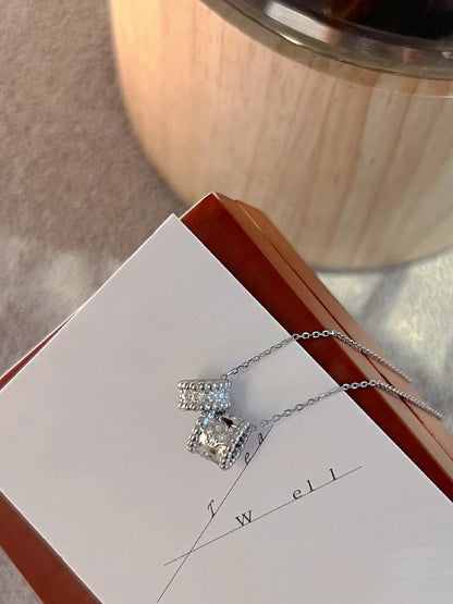 [Revel Jewelry]PERLEE DOUBLE PENDANT SILVER DIAMOND NECKLACE