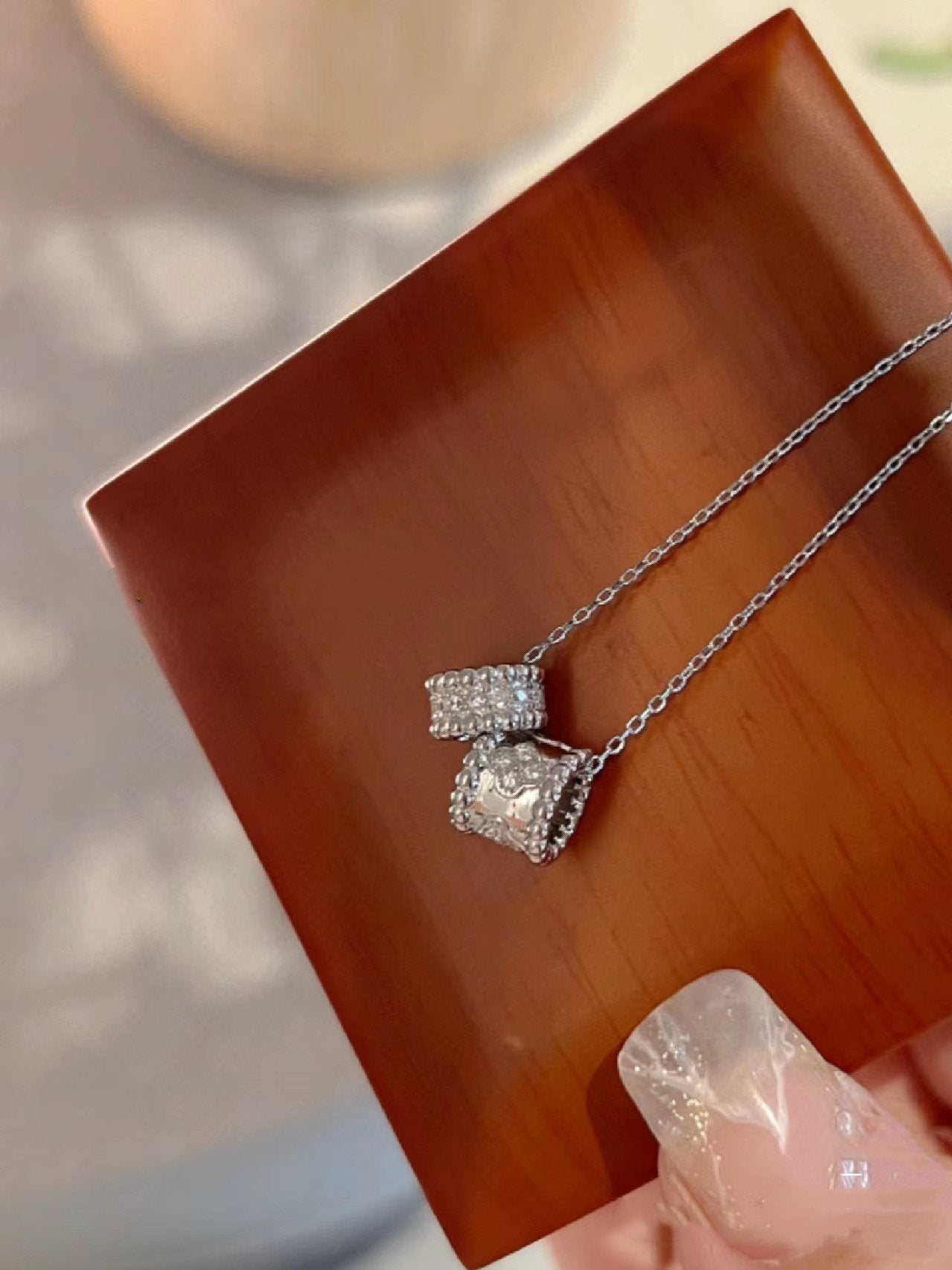[Revel Jewelry]PERLEE DOUBLE PENDANT SILVER DIAMOND NECKLACE