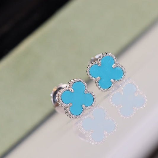 [Revel Jewelry]CLOVER MINI TURQUOISE SILVER STUD EARRINGS