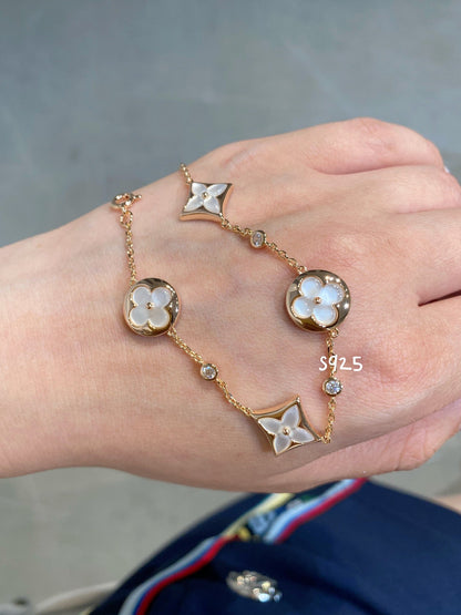 [Revel Jewelry]STAR AND SUN 4 MOTIF WHITE MOP PINK GOLD BRACELET