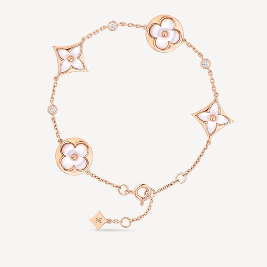 [Revel Jewelry]STAR AND SUN 4 MOTIF WHITE MOP PINK GOLD BRACELET