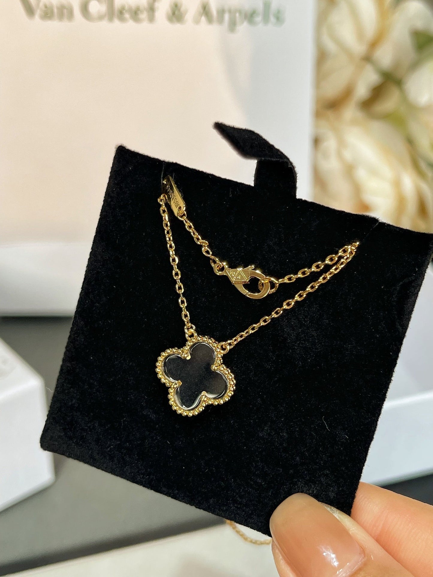 [Revel Jewelry]CLOVER ROCK CRYSTAL ROSE GOLD NECKLACE