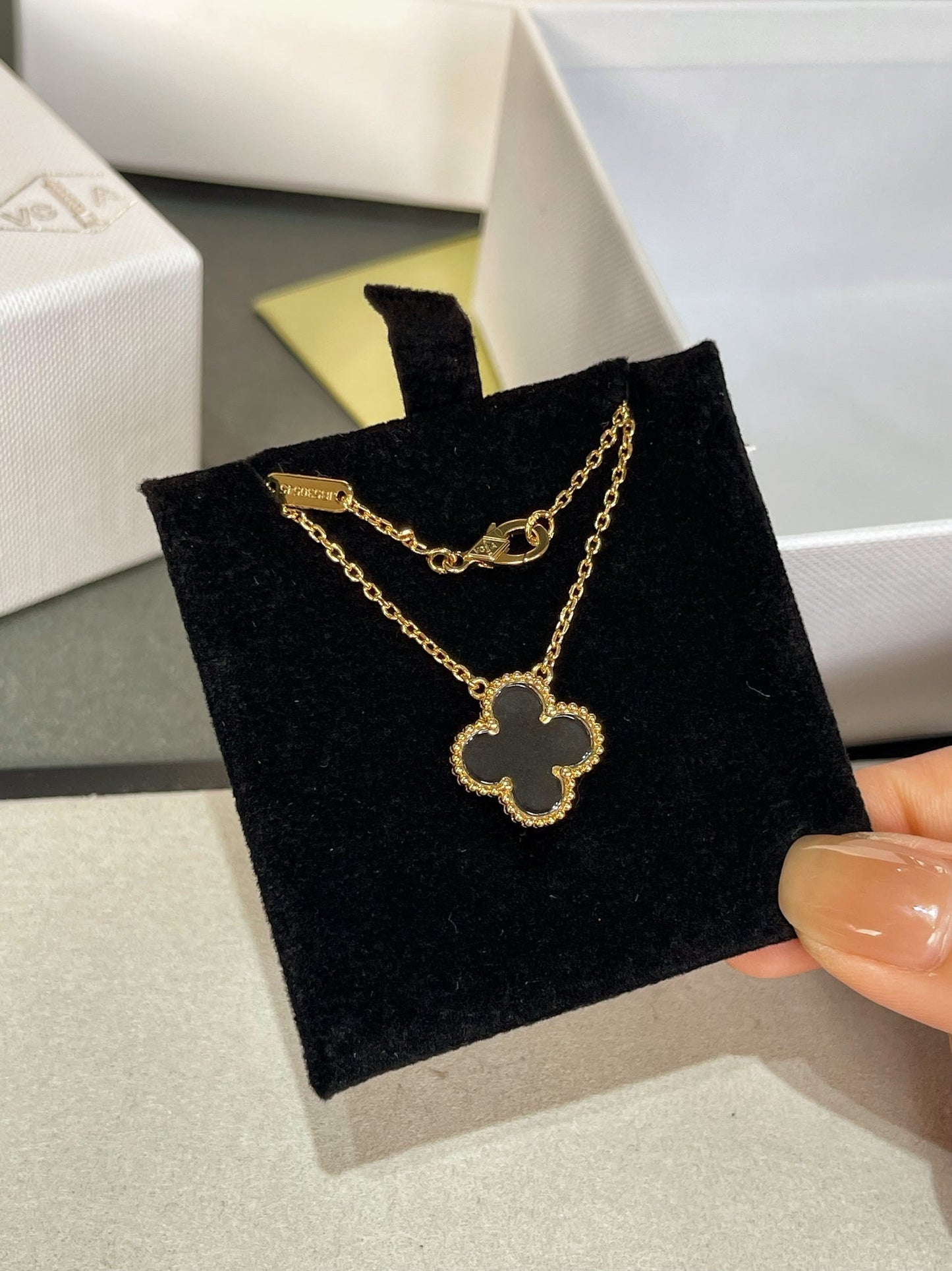 [Revel Jewelry]CLOVER ROCK CRYSTAL ROSE GOLD NECKLACE