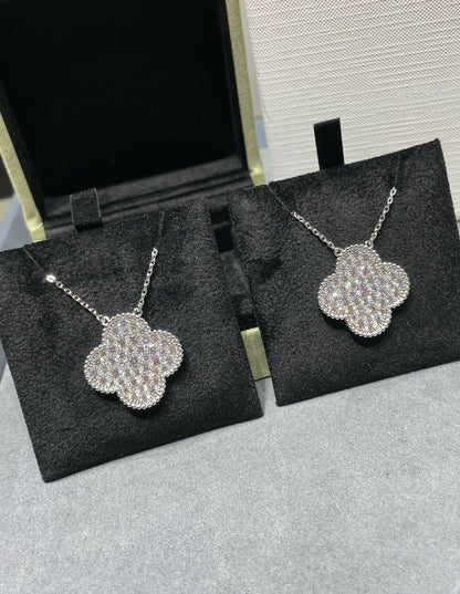 [Revel Jewelry]CLOVER 25MM LARGE PENDANT DIAMOND PAVED SILVER NECKLACE