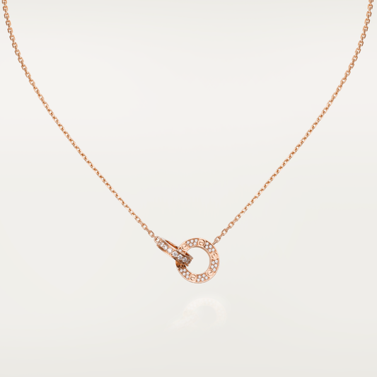 [Revel Jewelry]LOVE 7.6MM NECKLACE ROSE GOLD AND SILVER  FULL DIAMOND