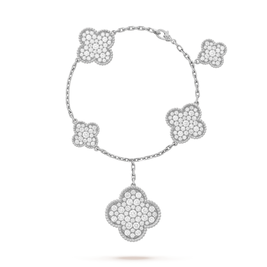 [Revel Jewelry]CLOVER 6 MOTIFS SILVER DIAMOND BRACELET