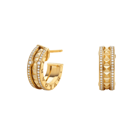 [Revel]ZERO 1 ROCK GOLD EARRINGS WITH STUDDED SPIRAL AND PAVED DIAMONDS