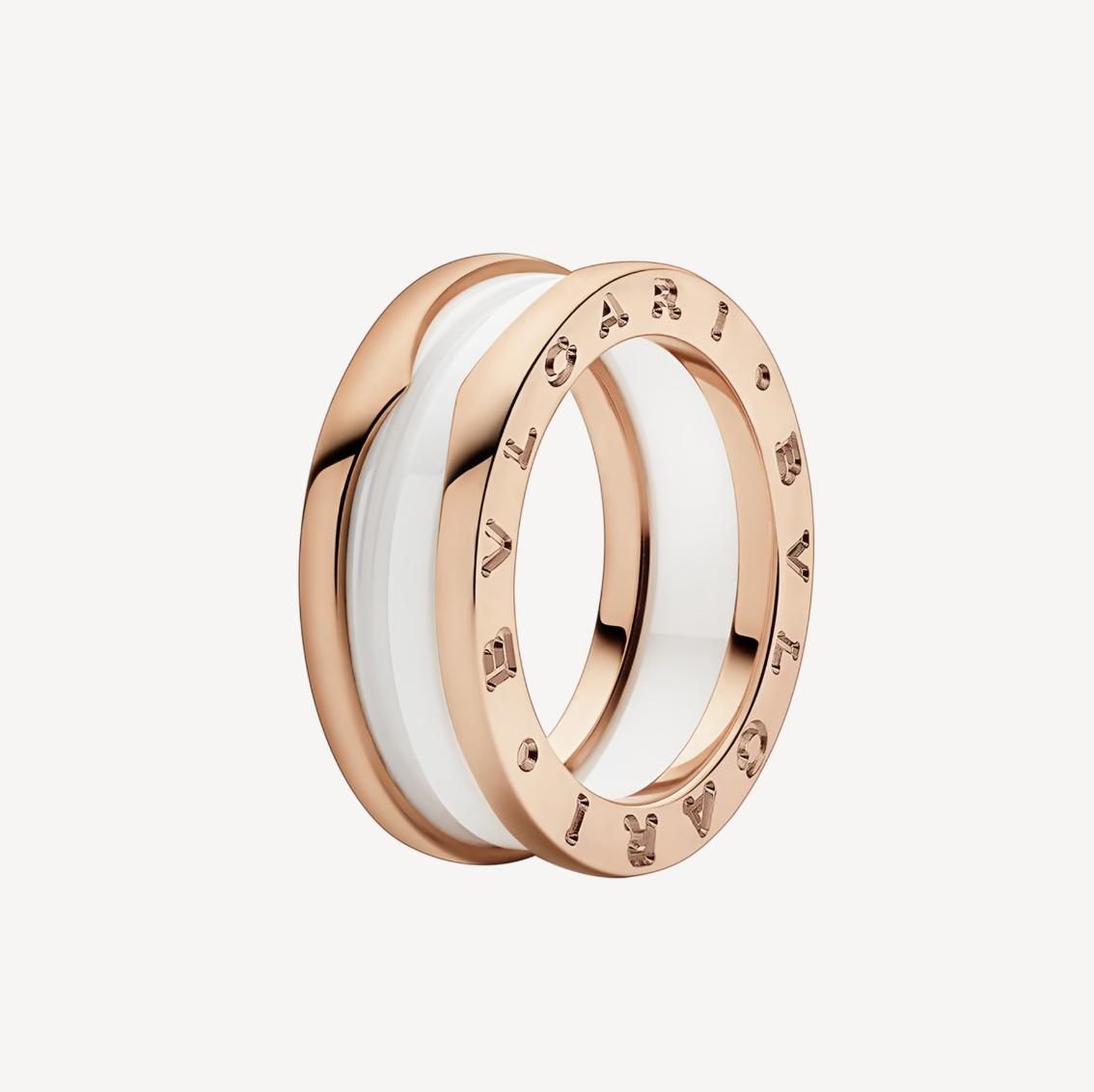 [Revel]ZERO 1 TWO-BAND LOOPS AND WHITE CERAMIC SPIRAL PINK GOLD RING
