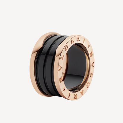 [Revel]ZERO 1 FOUR-BAND LOOPS AND BLACK CERAMIC SPIRAL PINK GOLD RING