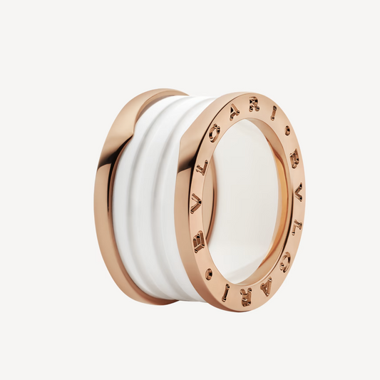 [Revel]ZERO 1 FOUR-BAND LOOPS AND WHITE CERAMIC SPIRAL PINK GOLD RING