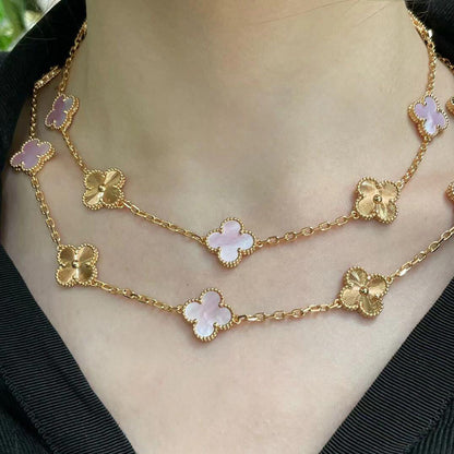 [Revel Jewelry]CLOVER 20 MOTIFS LASER PINK MOP NECKLACE