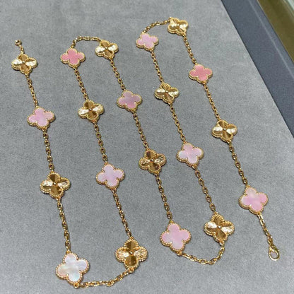 [Revel Jewelry]CLOVER 20 MOTIFS LASER PINK MOP NECKLACE