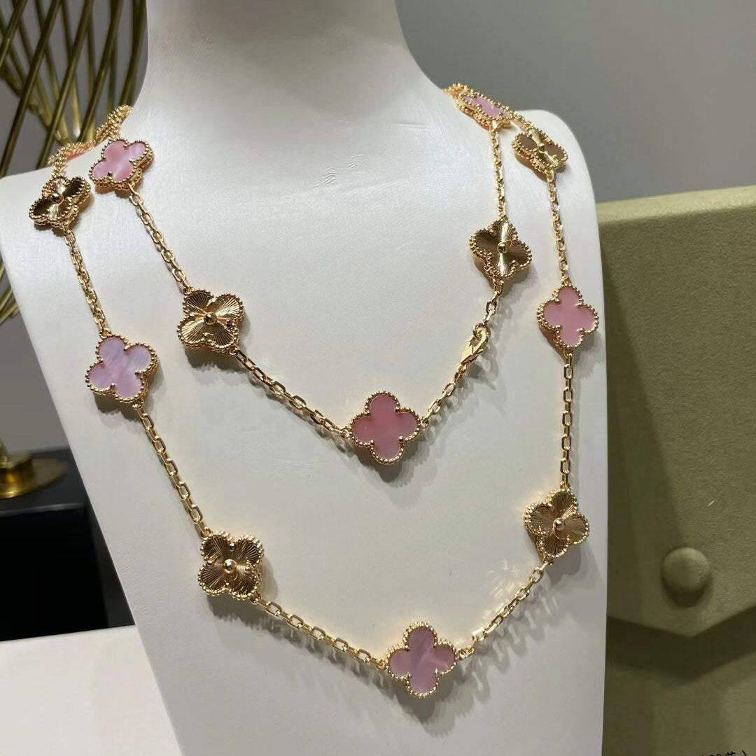 [Revel Jewelry]CLOVER 20 MOTIFS LASER PINK MOP NECKLACE
