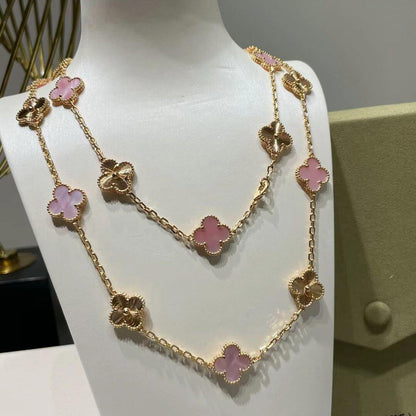 [Revel Jewelry]CLOVER 20 MOTIFS LASER PINK MOP NECKLACE