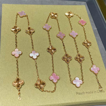 [Revel Jewelry]CLOVER 20 MOTIFS LASER PINK MOP NECKLACE