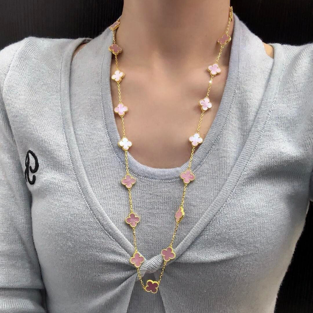 [Revel Jewelry]CLOVER 20 MOTIFS PINK MOP NECKLACE