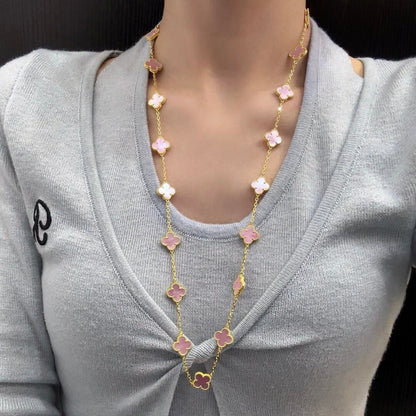 [Revel Jewelry]CLOVER 20 MOTIFS PINK MOP NECKLACE