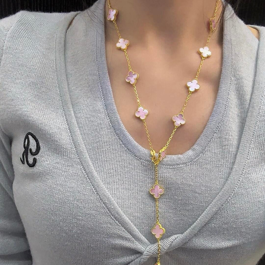 [Revel Jewelry]CLOVER 20 MOTIFS PINK MOP NECKLACE